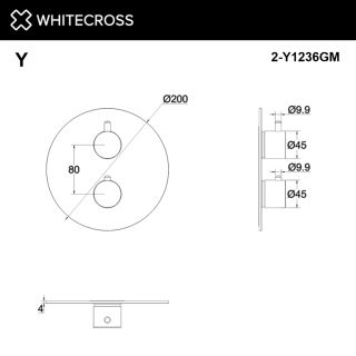 Внешняя часть смесителя на 2 потребителя WHITECROSS 2-Y1236GM оружейная сталь